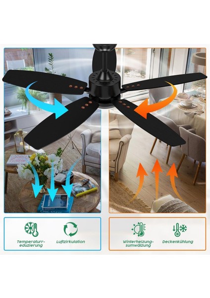 106 cm Tavan Vantilatörü ve LED Aydınlatma,sessiz, 5 Ahşap Kanatlı