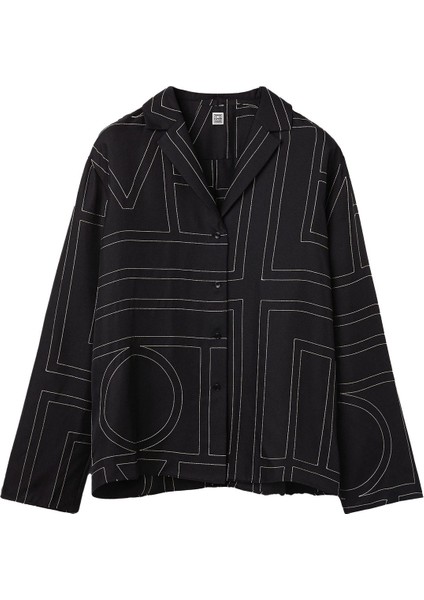 Şık Monogram Ipek Pijama Üstü