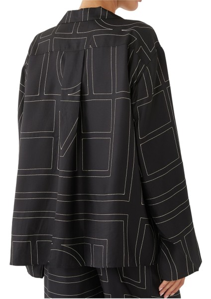 Şık Monogram Ipek Pijama Üstü