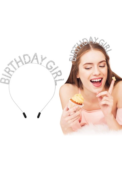 Kristal Taşlı Gümüş Birthday Girl Yazılı Doğum Günü Parti Tacı 19X11 cm
