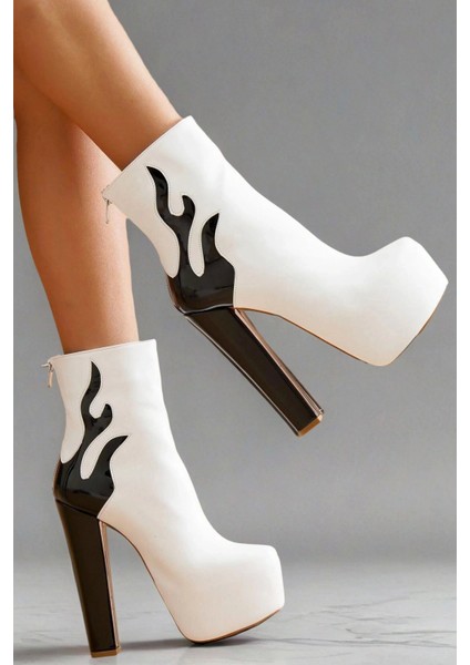 Kadın Moda Yüksek Topuk Alevli Bot Şık ve Zarif Abiye Ayakkabı