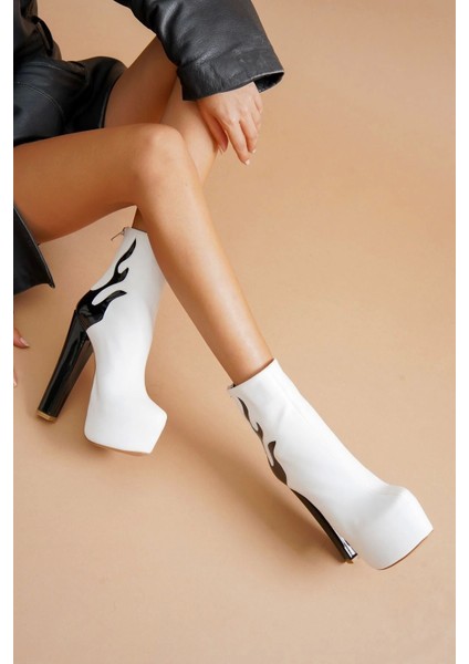 Kadın Moda Yüksek Topuk Alevli Bot Şık ve Zarif Abiye Ayakkabı fırsatları