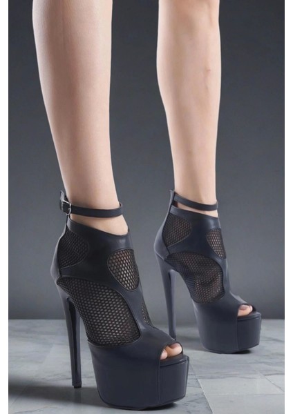 Kadın Moda Fileli Ince Topuklu Ayakkabı Şık ve Zarif Abiye Ayakkabı