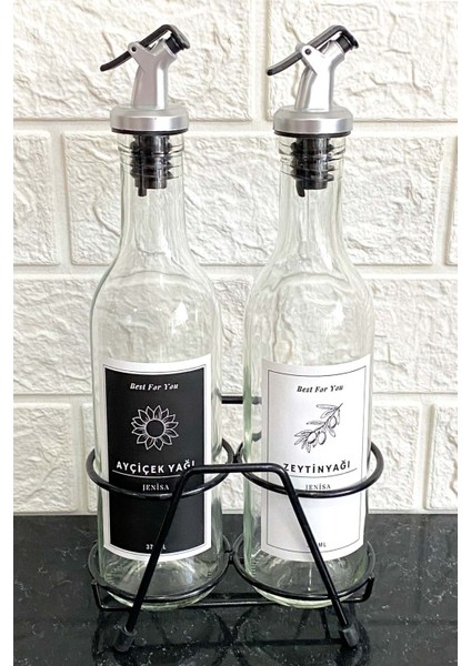 2'li şeffaf cam yağlık seti, 375 ml, bej, damlatmaz, başlıklı, şık ve kullanışlı