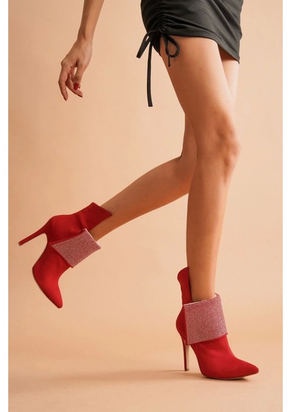 Kadın Moda Yaka Taşlı Sivri Burun Bot Şık Ve Zarif Abiye Ayakkabı modelleri