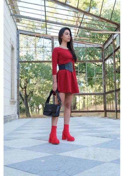 Kadın Moda Kalın Topuk Platformlu Bot Şık ve Zarif Abiye Ayakkabı fırsatları