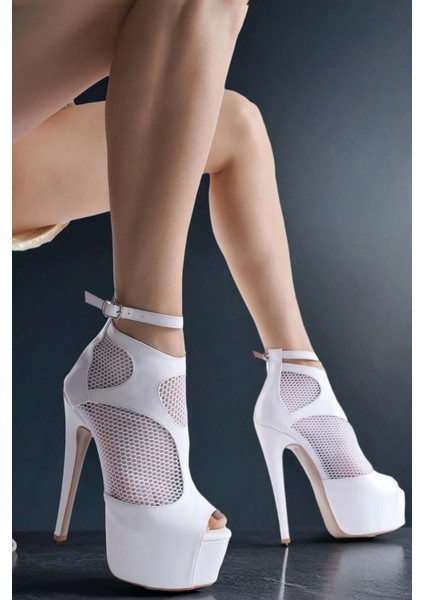 Kadın Moda Fileli Ince Topuklu Ayakkabı Şık ve Zarif Abiye Ayakkabı