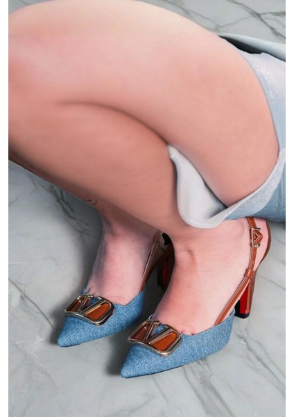 Kadın Moda V Toka Detay Ince Topuklu Ayakkabı Şık ve Zarif Abiye Ayakkabı