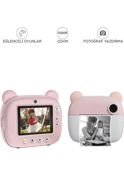 Mini Dijital Fotoğraf Çıkaran Video Kaydedici Anında Baskı Çocuk Kamerası 3 Adet Rulo Hediye