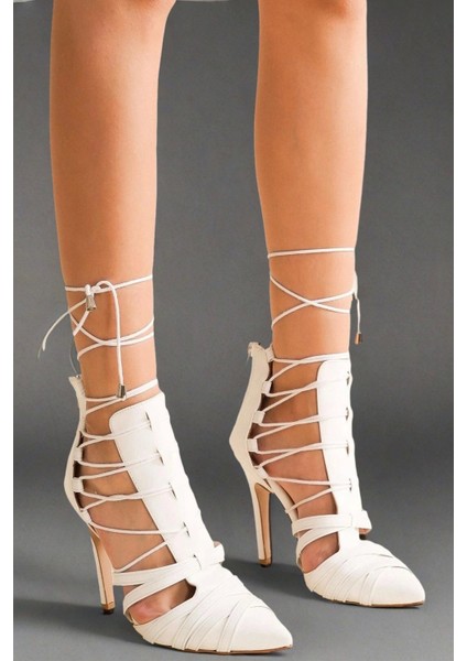 Kadın Moda Sivri Burun Bağcıklı Topuklu Ayakkabı Şık ve Zarif Abiye Ayakkabı modelleri