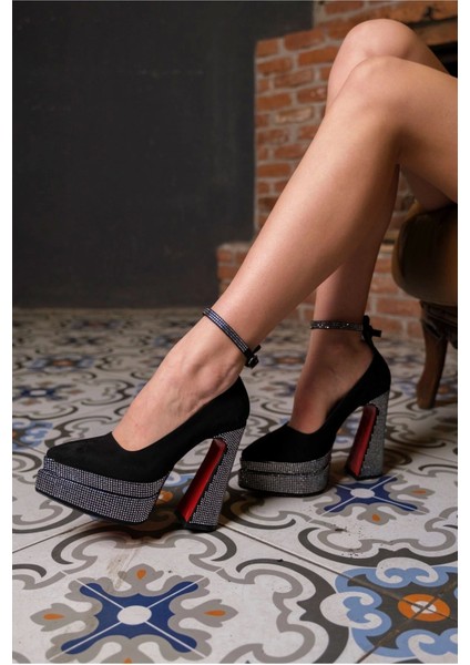 Kadın Moda Taşlı Çift Platform Tasarım Topuklu Ayakkabı Şık ve Zarif Abiye Ayakkabı indirimleri