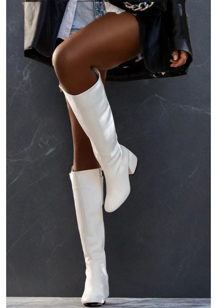 Kadın Moda Kısa Kalın Topuklu Diz Altı Çizme Şık ve Zarif Abiye Ayakkabı
