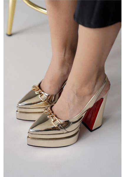 Kadın Moda Çift Platform Tasarım Arka Açık Yüksek Topuklu Ayakkabı Şık ve Zarif Abiye Ayakkabı fırsatları