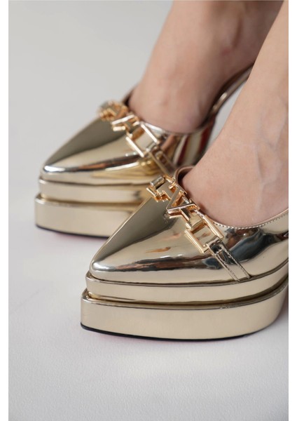 Kadın Moda Çift Platform Tasarım Arka Açık Yüksek Topuklu Ayakkabı Şık ve Zarif Abiye Ayakkabı indirimleri