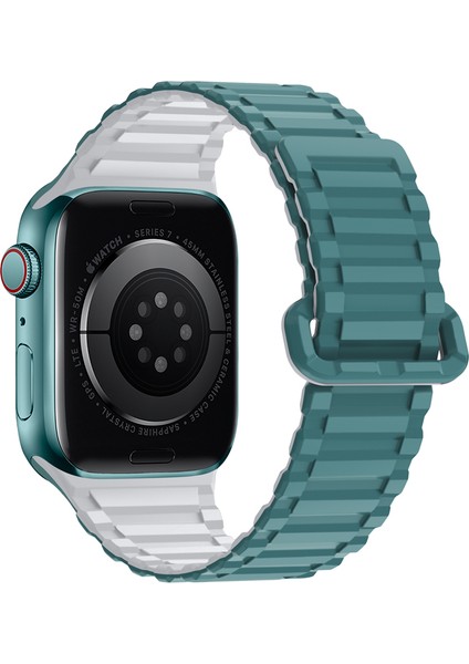 Apple Watch 4/5/6/7/8/se/9 38/40/41MM Series 10 42MM Uyumlu Askeri Desen Mıknatıslı Silikon Kordon