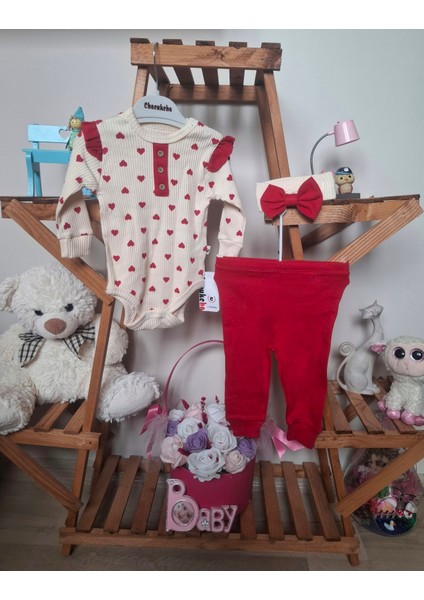 Kız Bebek Kalp Desenli Bandanalı 3'lü Takım fiyatları