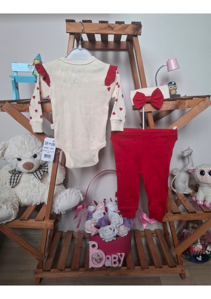 Kız Bebek Kalp Desenli Bandanalı 3'lü Takım modelleri