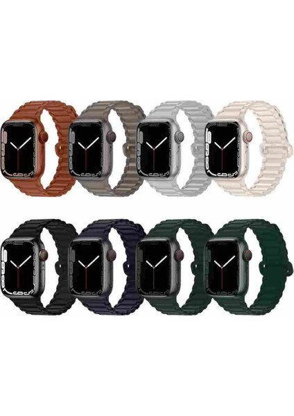 Apple Watch 4/5/6/7/8/se/9/10 42/44/45/46/49MM Uyumlu Askeri Desen Mıknatıslı Silikon Kordon indirimleri