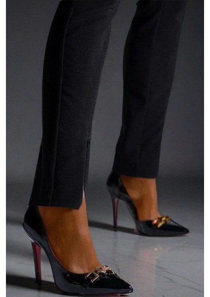 Kadın 10 cm Topuklu Toka Detaylı Stiletto Şık Tasarım Topuklu Günlük ve Gece Ayakkabısı