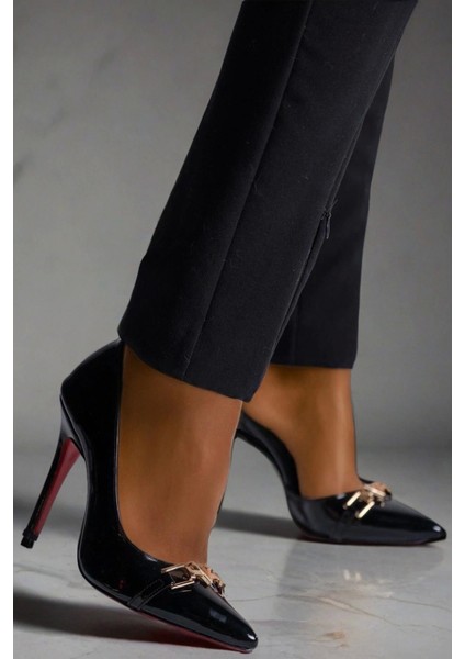 Kadın 10 cm Topuklu Toka Detaylı Stiletto Şık Tasarım Topuklu Günlük ve Gece Ayakkabısı