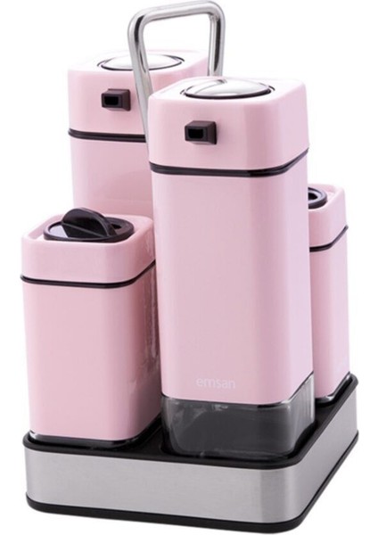Baby Pink yağ, sirke, tuz ve biberlik seti, şık ve kullanışlı mutfak aksesuarları