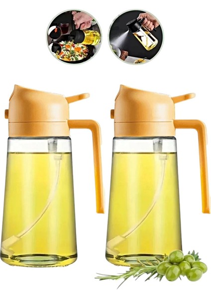 2'li cam sprey yağdanlık, 450ml, turuncu, şık ve pratik sıvı yağ şişesi