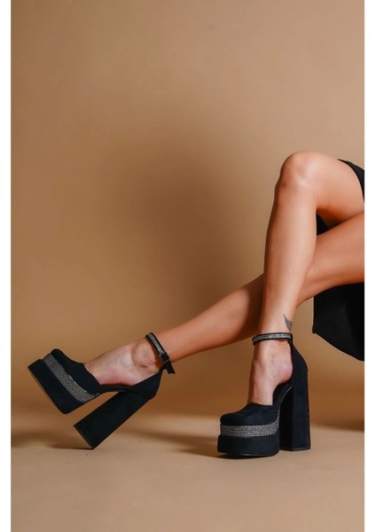 Kadın Moda Çift Platform Taşlı Tasarım Ayakkabı Şık ve Zarif Abiye Ayakkabı