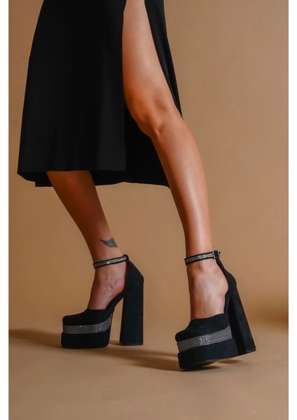 Kadın Moda Çift Platform Taşlı Tasarım Ayakkabı Şık ve Zarif Abiye Ayakkabı
