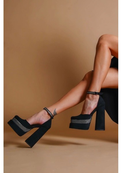Kadın Moda Çift Platform Taşlı Tasarım Ayakkabı Şık ve Zarif Abiye Ayakkabı
