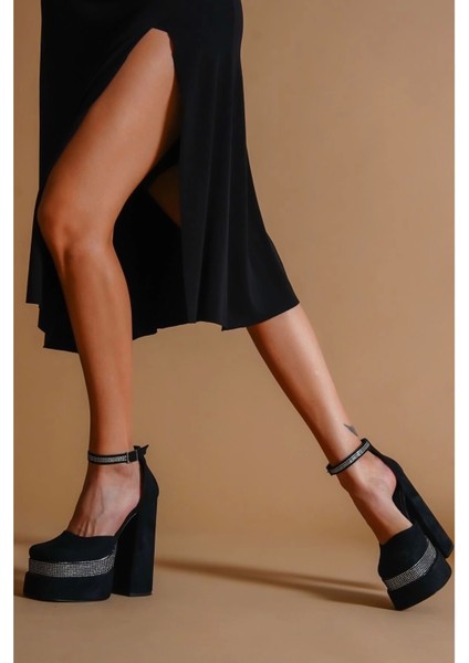 Kadın Moda Çift Platform Taşlı Tasarım Ayakkabı Şık ve Zarif Abiye Ayakkabı