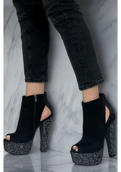 Kadın Moda Kalın Topuklu Arka Açık Platform Ayakkabı Şık ve Zarif Abiye Ayakkabı