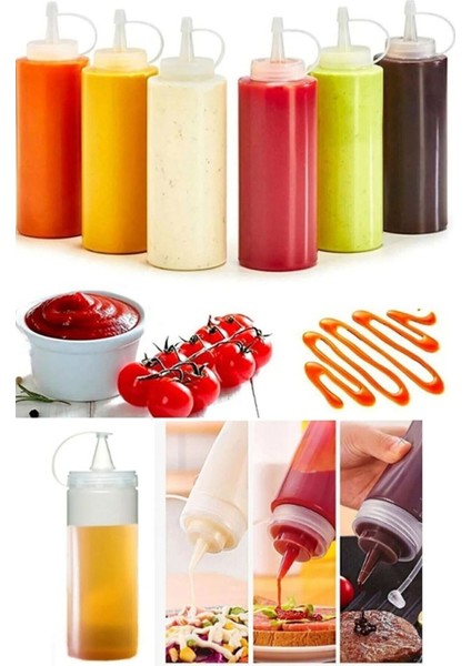 2'li 400 ml şeffaf kapaklı plastik yağ ve sos şişesi, beyaz, 435 ml, kullanışlı set