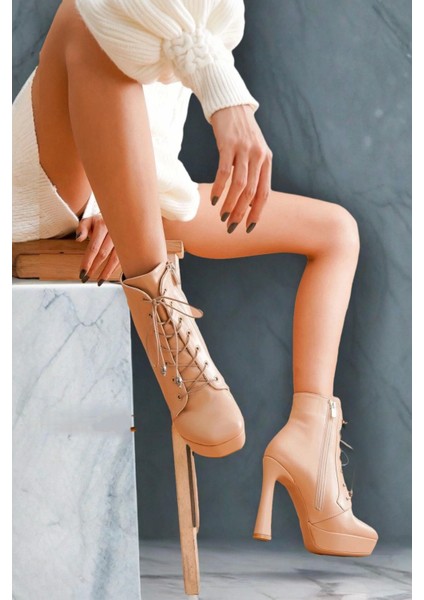 Kadın Moda Yüksek Topuk Bağcıklı Bot Şık Ve Zarif Abiye Ayakkabı modelleri