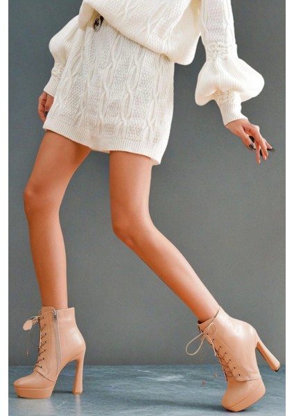 Kadın Moda Yüksek Topuk Bağcıklı Bot Şık Ve Zarif Abiye Ayakkabı fırsatları