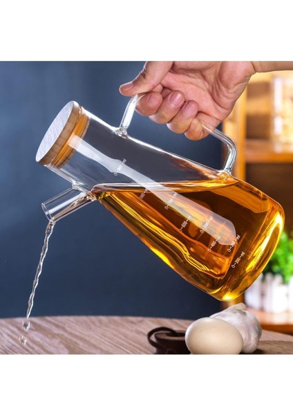 Borosilikat 2'li Bambu Yağdanlık 900 ml, Bambu Altlık Dahil