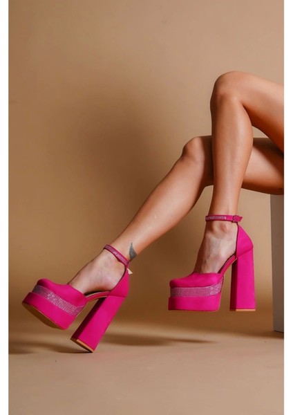 Kadın Moda Çift Platform Taşlı Tasarım Ayakkabı Şık ve Zarif Abiye Ayakkabı