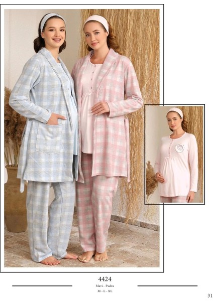 Ba-Ha 4424 Bayan Lohusa Kışlık 3'lü Pijama Takımı