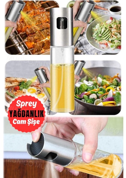 100 ml metalik cam şişe spreyi, yağ, sirke, limon püskürtücü, pratik kullanım