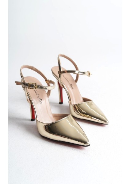 Kadın Bilekten Bantlı Sivri Burun Topuklu Ayakkabı Şık Ince Topuk Model Tek Baret