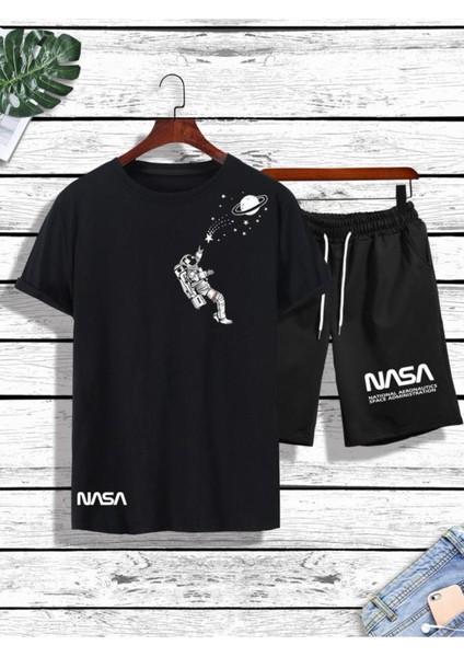 Unısex Nasa Adam Baskılı Tişört Şort Takımı