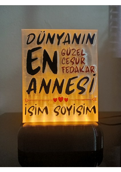 Anneye Özel Hediyelik Kişiselleştirilebilir Dekoratif LED Lamba M4 Amber Işıklı