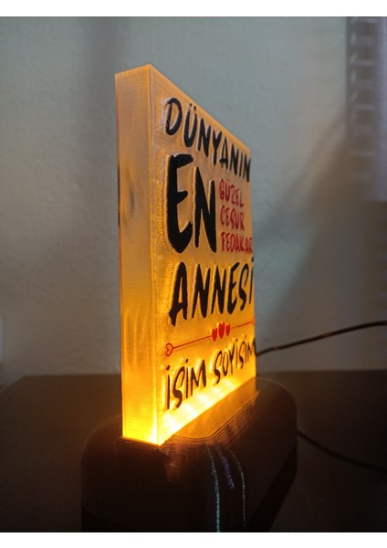 Anneye Özel Hediyelik Kişiselleştirilebilir Dekoratif LED Lamba M4 Amber Işıklı