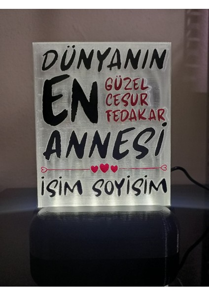 Anneye Özel Hediyelik Kişiselleştirilebilir Dekoratif LED Lamba M4 Beyaz Işıklı