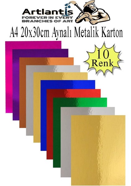Metalik Aynalı Fon Kartonu A4 10 Renk 20X30 cm 1 Paket Okul Sınıf Dekoratif Pırıltılı Folyo Kağıt