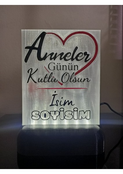 Anneye Özel Hediyelik Kişiselleştirilebilir Dekoratif LED Lamba M5 Beyaz Işıklı