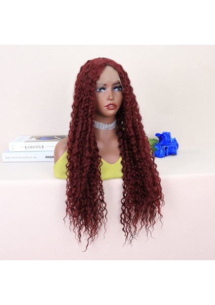 Kızıl Kahve Uzun Kıvırcık Dalgalı Fiber Sentetik Tül Peruk fiyatları