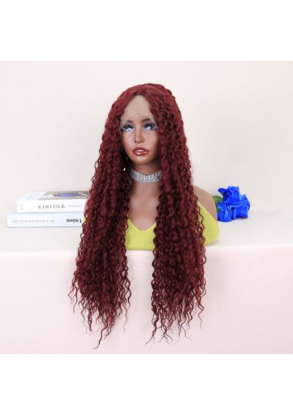 Kızıl Kahve Uzun Kıvırcık Dalgalı Fiber Sentetik Tül Peruk modelleri
