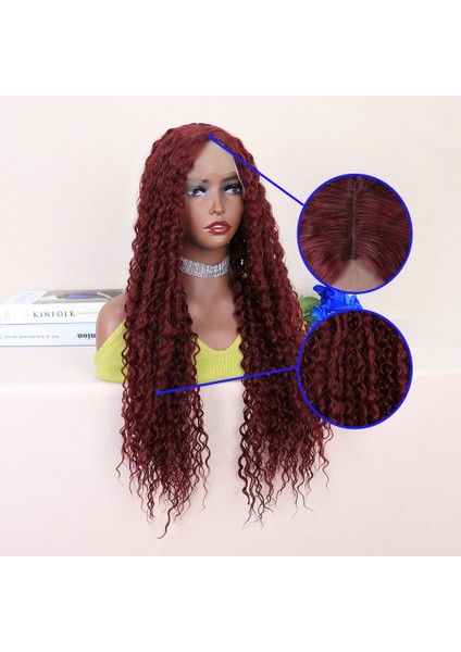 Kızıl Kahve Uzun Kıvırcık Dalgalı Fiber Sentetik Tül Peruk fırsatları