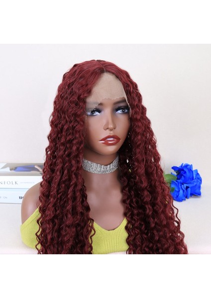Kızıl Kahve Uzun Kıvırcık Dalgalı Fiber Sentetik Tül Peruk indirimleri