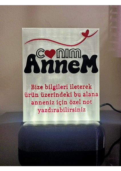Anneye Özel Hediyelik Kişiselleştirilebilir Dekoratif LED Lamba M2 Beyaz Işıklı